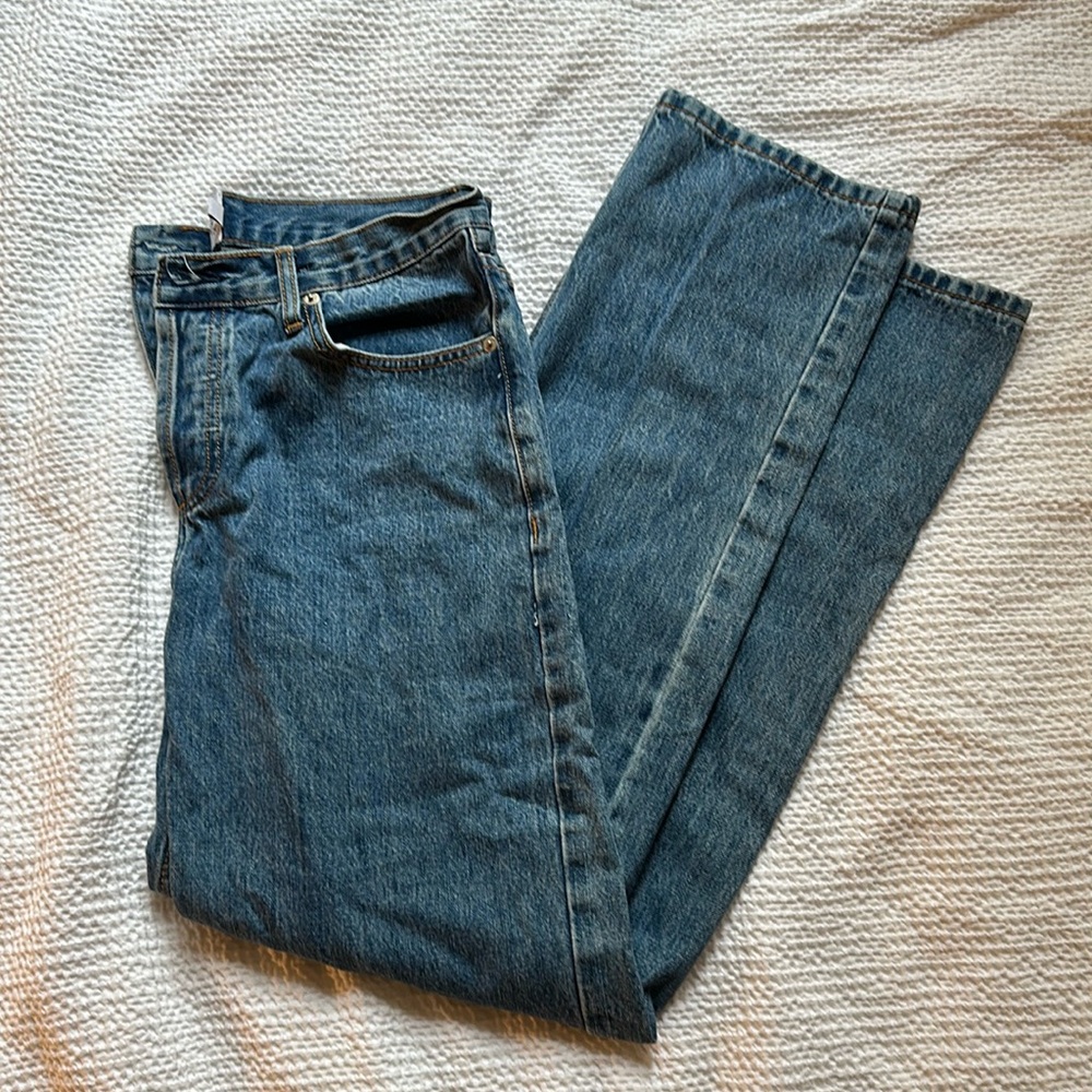 Asymmetrical princess polly denim wide leg pants. women size 4